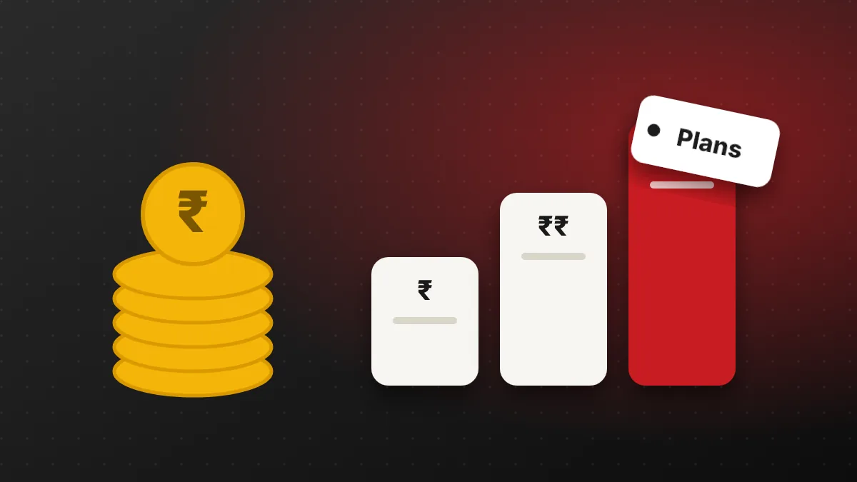 Rupee coins and three rising price columns showing digital marketing plan levels for a business