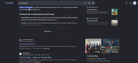 Google search results with a business website, panel and map listing