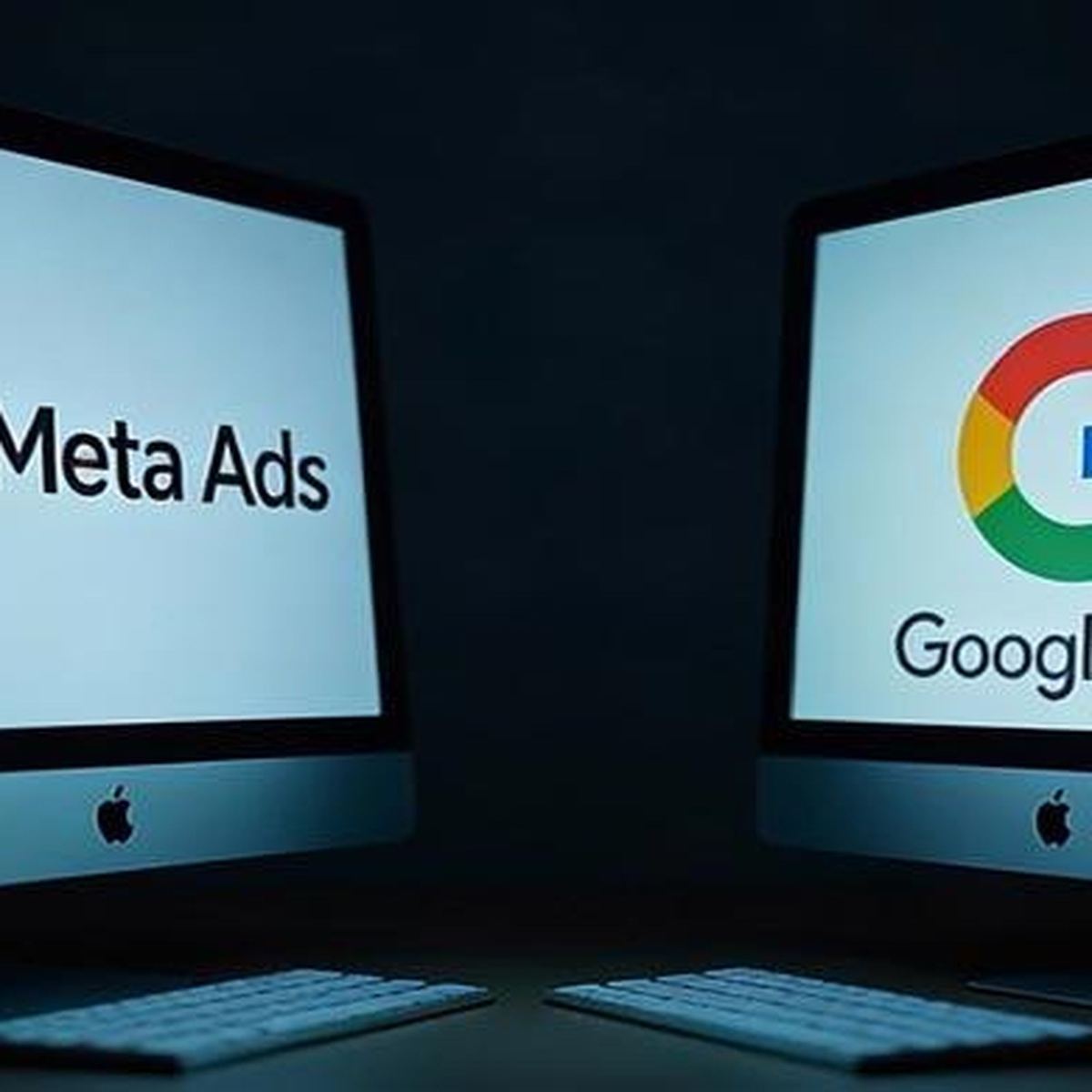 Google Ads and Meta Ads platforms shown side by side for paid advertising campaigns